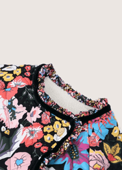 Veste kimono matelassée fleurie noire | Hanabira
