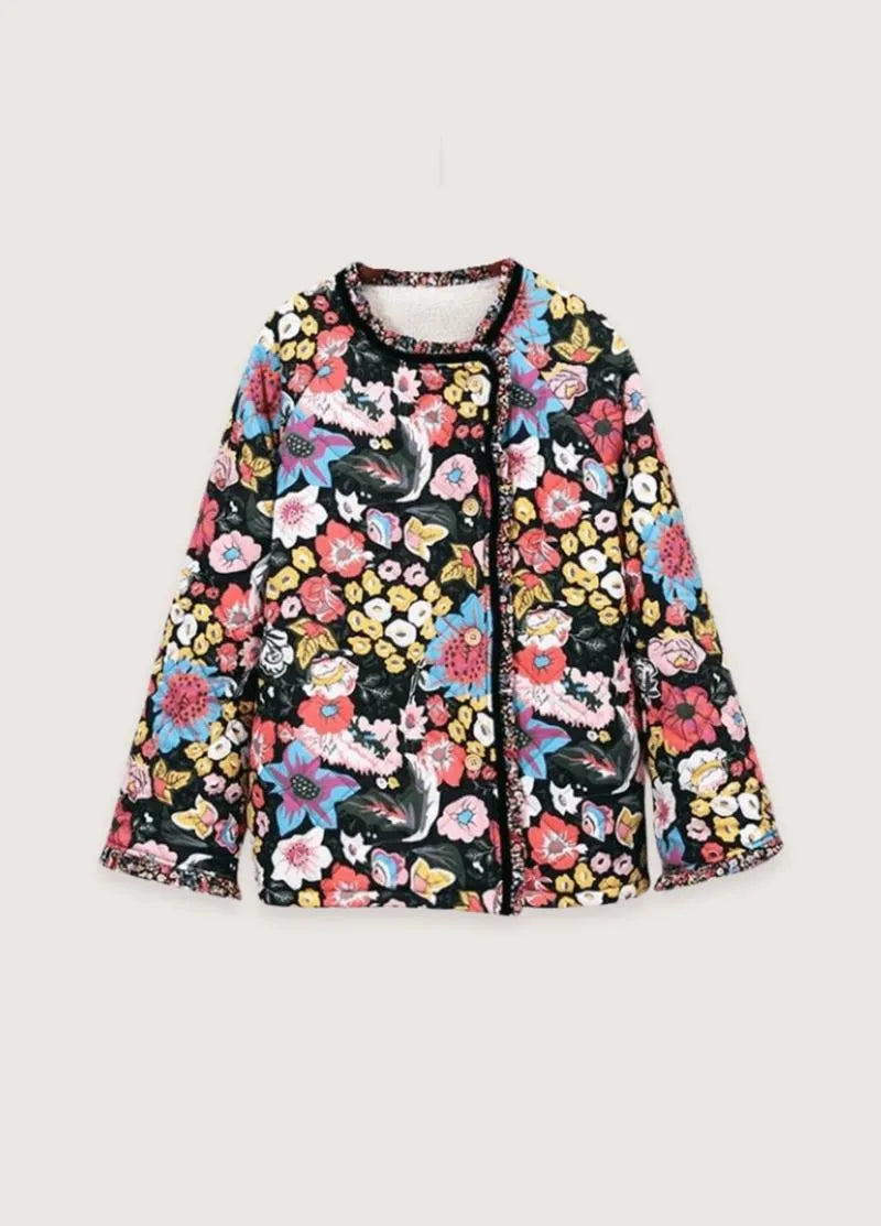 Veste kimono matelassée fleurie noire - Élégance japonaise-Kimikono