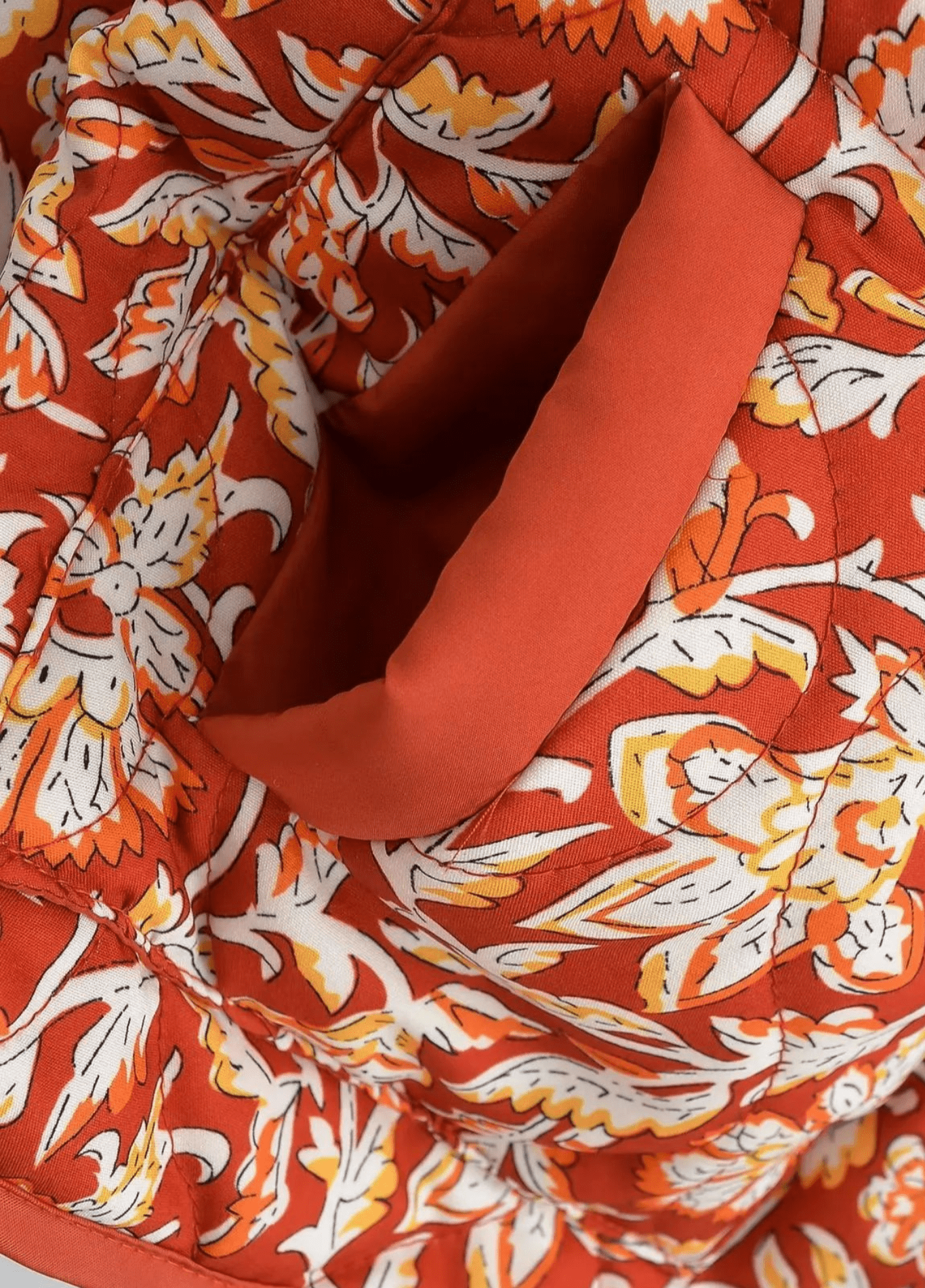 Veste kimono matelassée orange floral | Akatsuchi