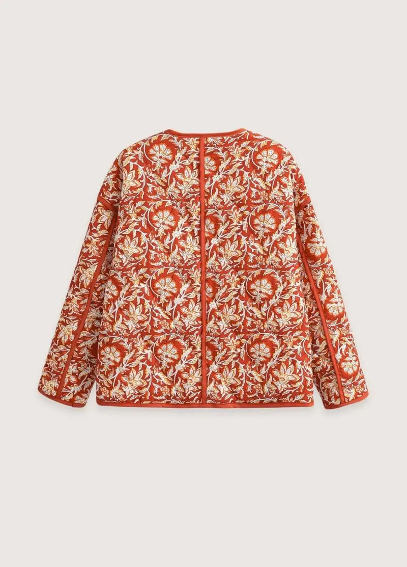 Veste kimono matelassée orange floral - Style unique-Kimikono