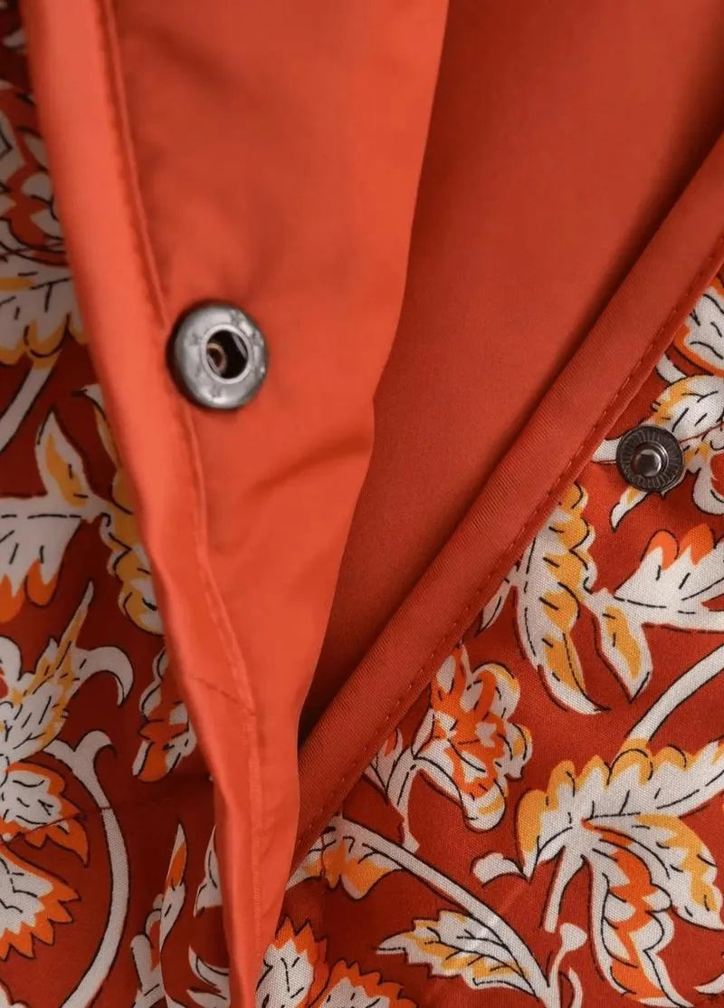 Veste kimono matelassée orange floral - Style unique-Kimikono