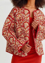 Veste kimono matelassée orange floral - Style unique-Kimikono
