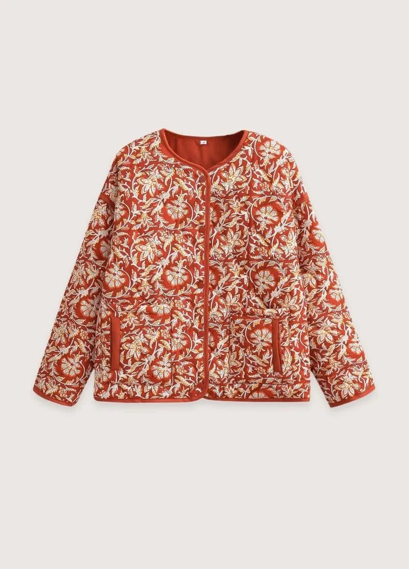 Veste kimono matelassée orange floral - Style unique-Kimikono