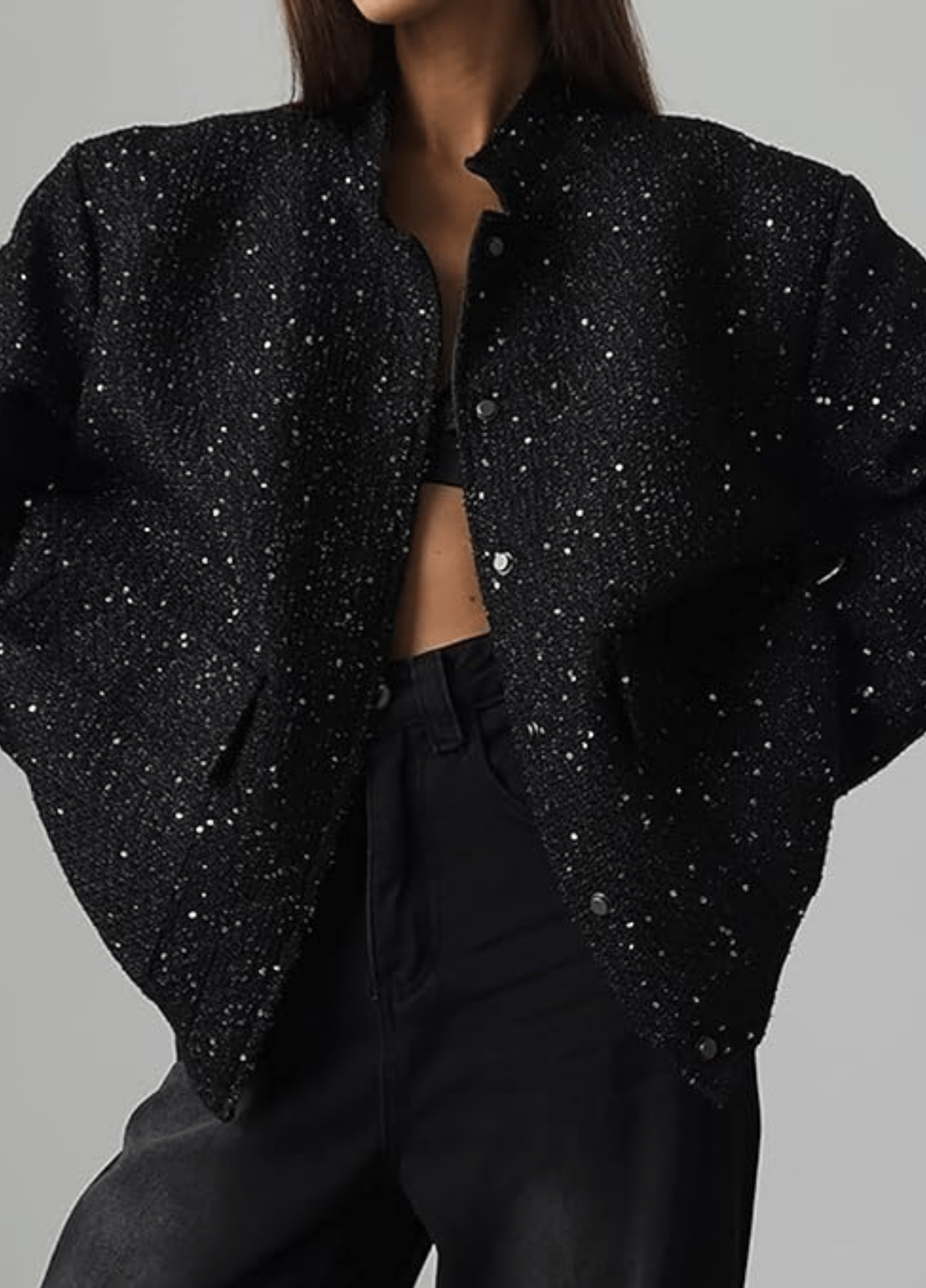 Veste kimono noir à paillettes | Yozora
