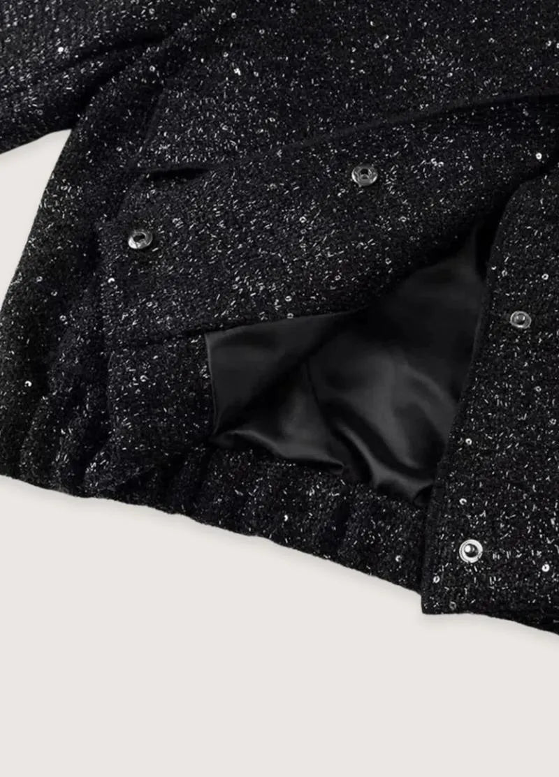Veste kimono noir à paillettes - Style chic femme-Kimikono