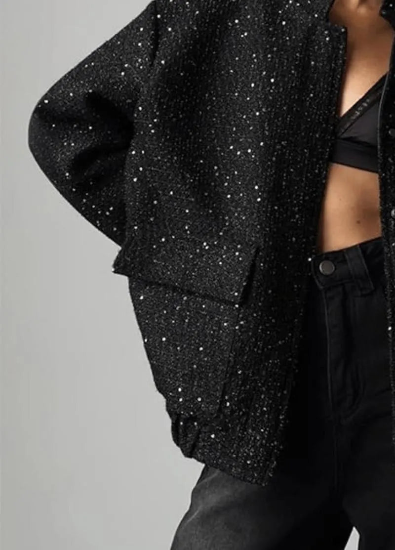 Veste kimono noir à paillettes - Style chic femme-Kimikono