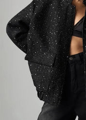 Veste kimono noir à paillettes - Style chic femme-Kimikono