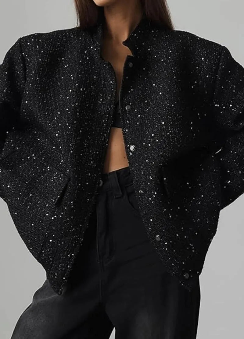 Veste kimono noir à paillettes - Style chic femme-Kimikono