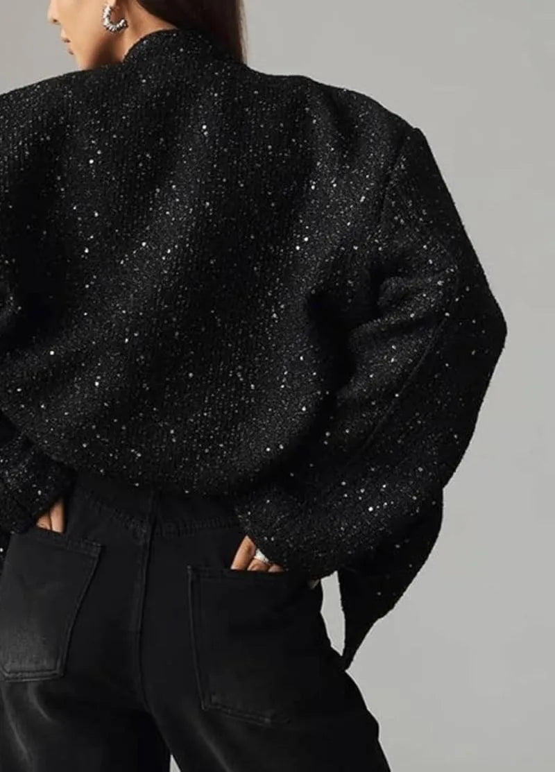 Veste kimono noir à paillettes - Style chic femme-Kimikono