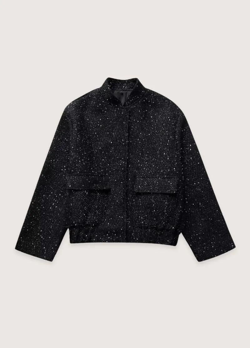 Veste kimono noir à paillettes - Style chic femme-Kimikono