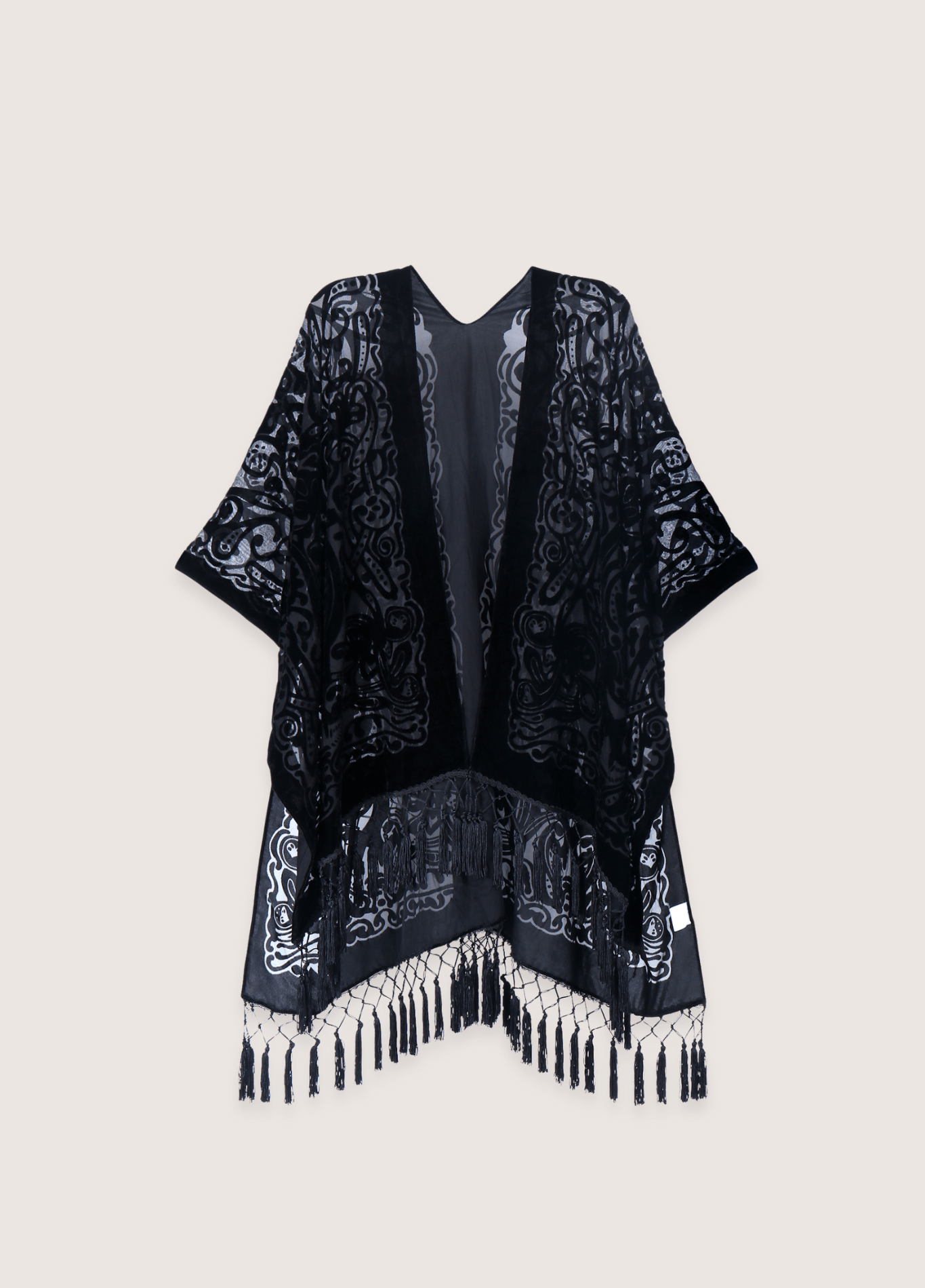 Kimono poncho noir brodé | Yamikiri