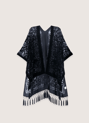 Kimono poncho noir brodé | Yamikiri