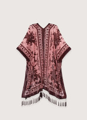 Veste kimono rose à franges - Style bohème chic-Kimikono