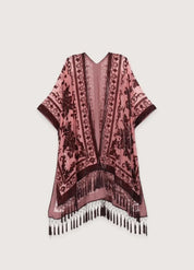 Veste kimono rose à franges - Style bohème chic-Kimikono