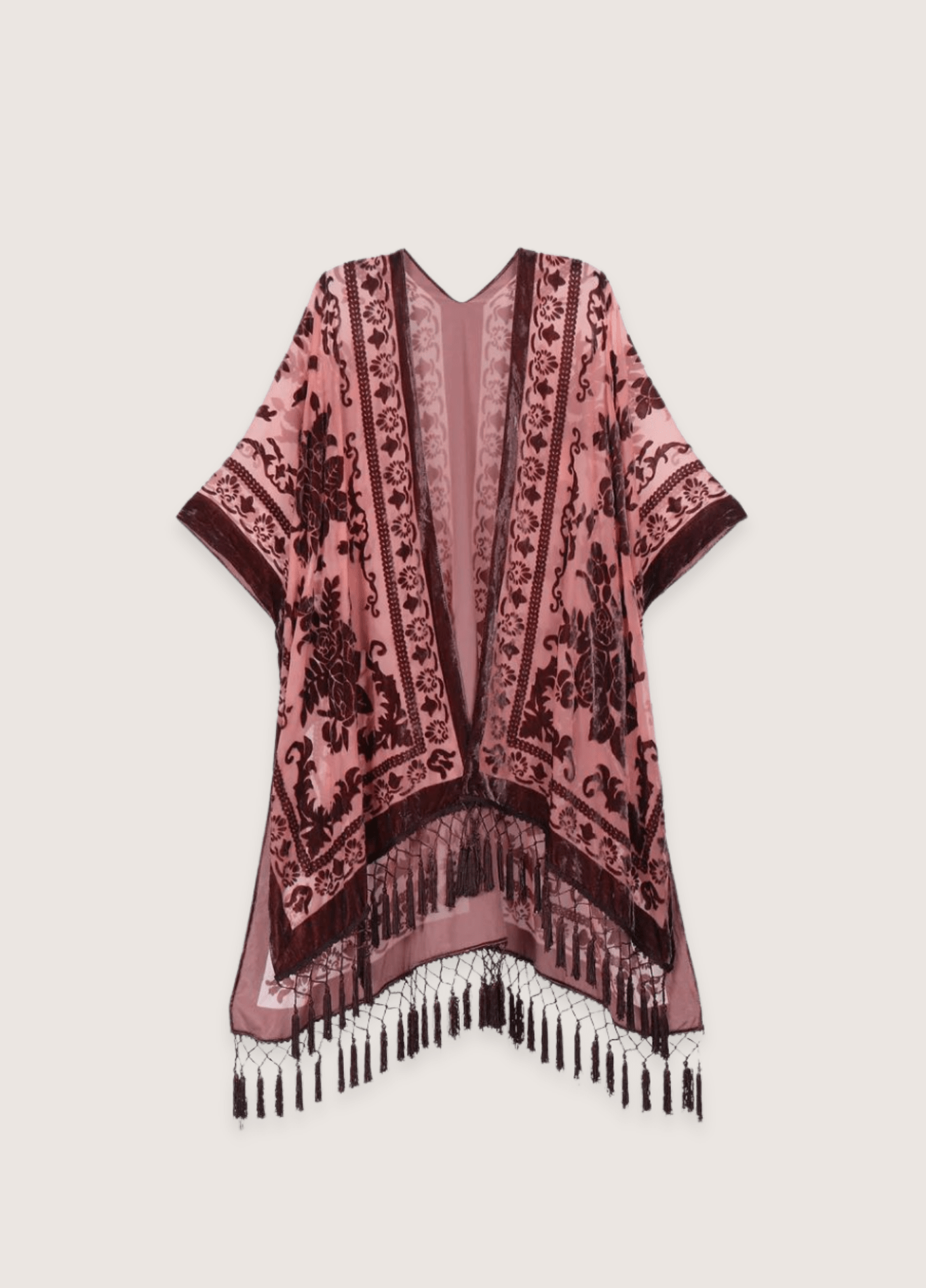Veste kimono rose à franges | Usuzakura