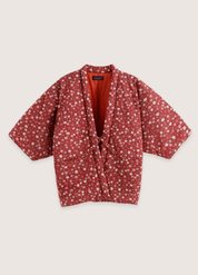 Veste japonaise kimono rouge fleuri | Kurenai