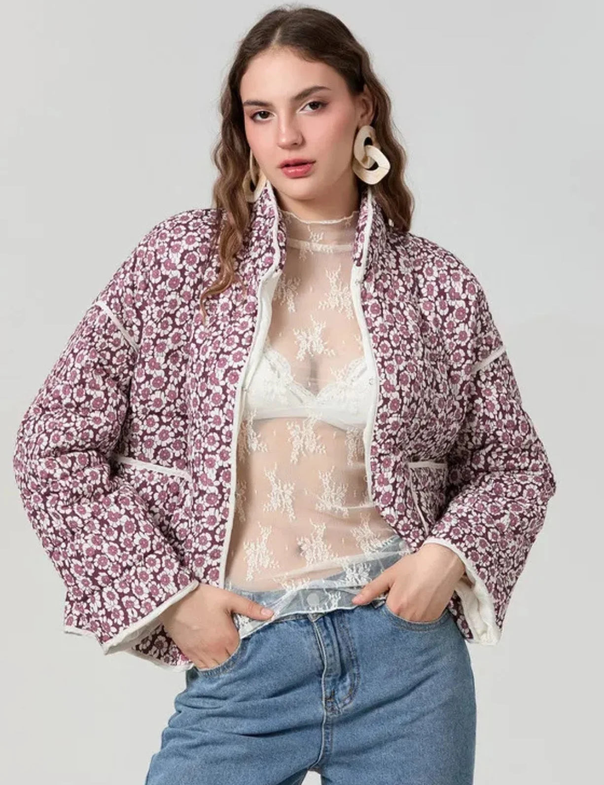 Veste légère kimono fleurie rose - Bohème & chic-Kimikono