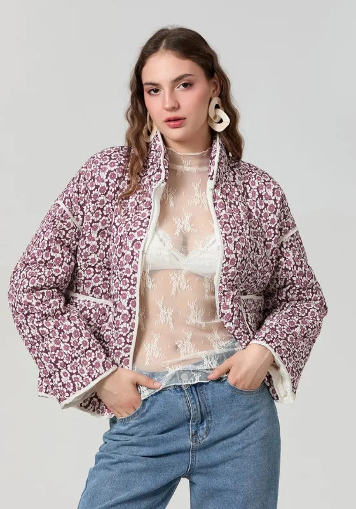 Veste légère kimono fleurie rose - Bohème & chic-Kimikono