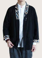 Veste style kimono homme noir chic - Élégance japonaise-Kimikono