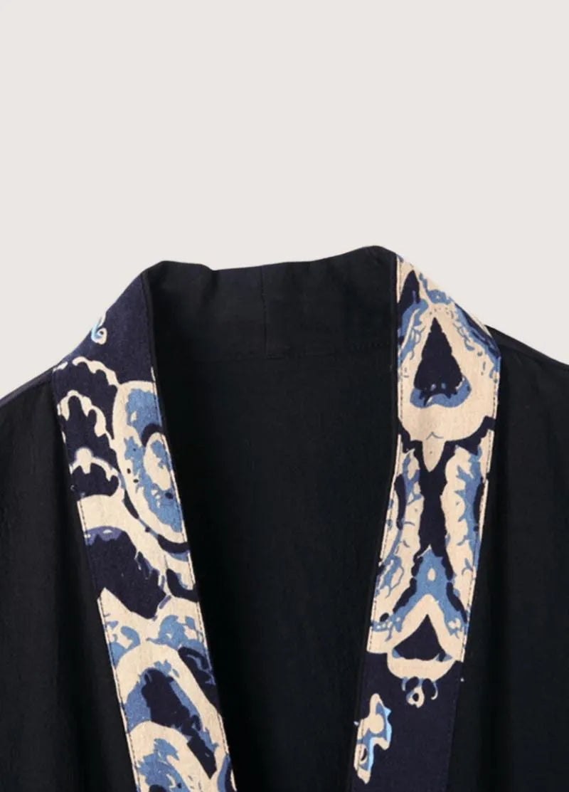 Veste style kimono homme noir chic - Élégance japonaise-Kimikono