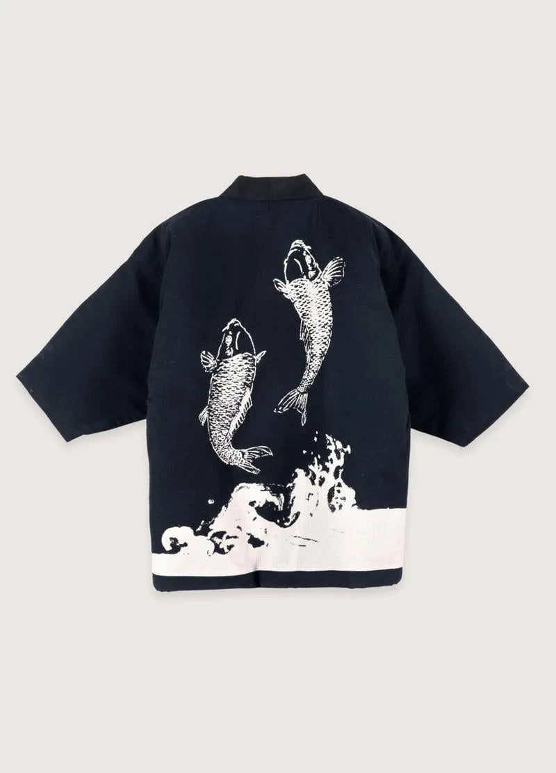 Veste style kimono homme noir - Élégance japonaise-Kimikono