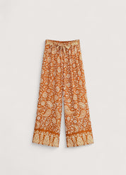 Pantalon kimono orange fleuri | Akane