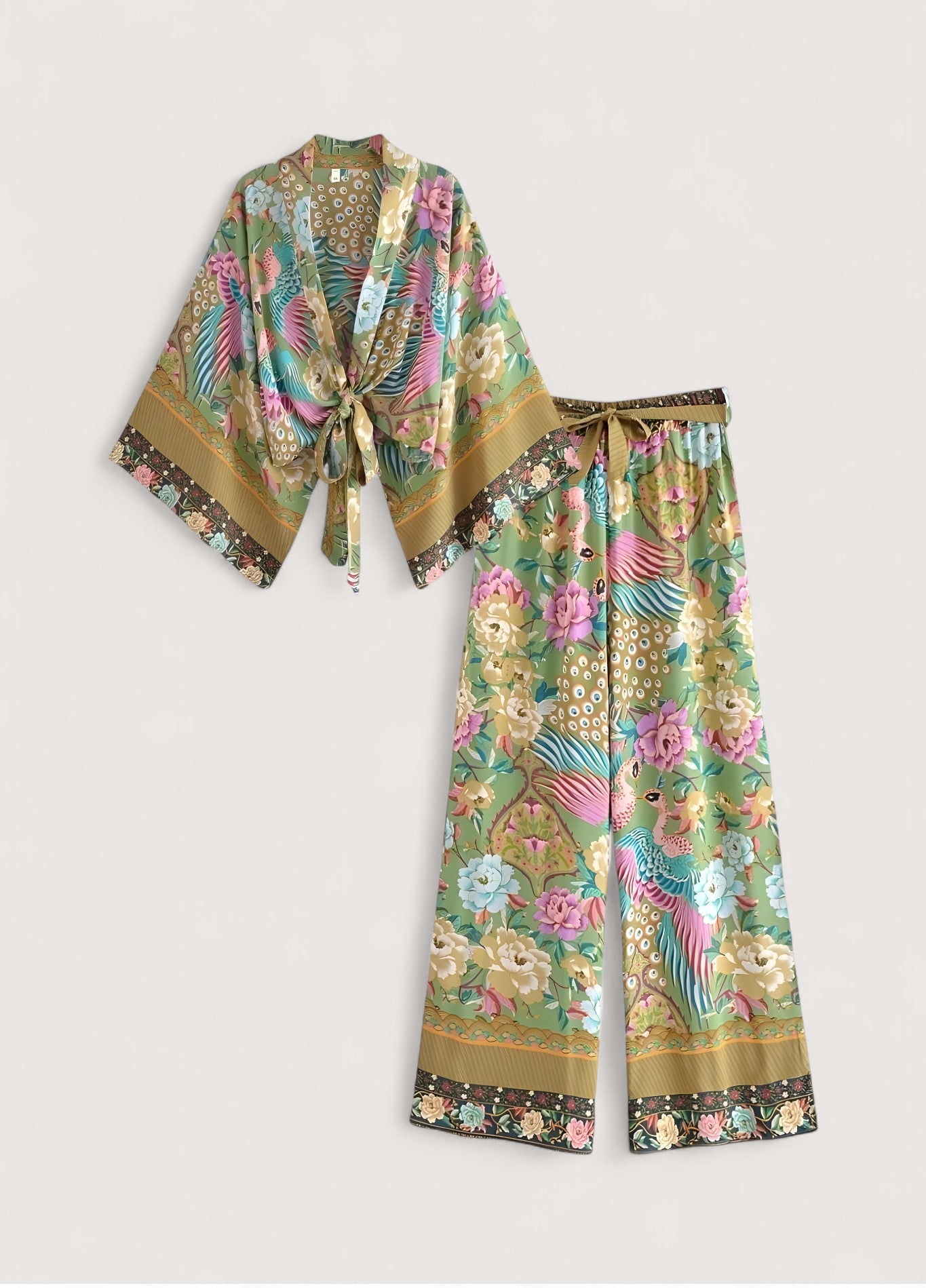 Ensemble kimono court bohème paon | Momiji
