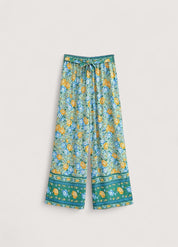 Ensemble kimono court et pantalon bleu fleuri | Mizuiro